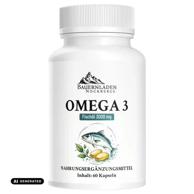 Produktbild von Bauernladen Nockberge | Omega 3 Fischöl 3000 mg | 60 Kapseln, KI-generiertes Bild