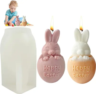 Produktbild von Kerzen Silikonform Ostern, 3D Silikonform Hase, Gießform Ostern Kaninchen Silikonformen, Kerzenform Silikon Für Diy Seife, Kerzen, Keks, Schokoladenkuchen, Silikonform Ei Haus Dekoration