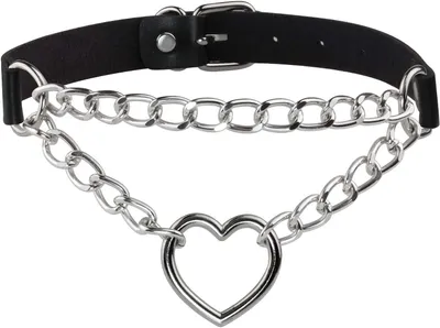 Produktbild von JJDreams Punk Halsband Gothic Kunstleder Halsreif mit Kette Herz Anhänger elegant Choker Kragen schwarz Damen