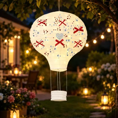 Heißluftballon-Papierlaterne mit LED, 30 cm, weiß