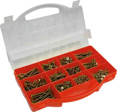 Produktbild von CONNEX Spanplattenschrauben-Sortimentskasten, TX Sternkopf-Antrieb, Senkkopf, 900- teilig, gelb-verzinkt, DP8500085