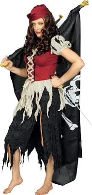 Produktbild von K31250673-36-38-A schwarz-grau-rot Damen Piraten Fetzen Kleid Freibeuterin Gr.36-38