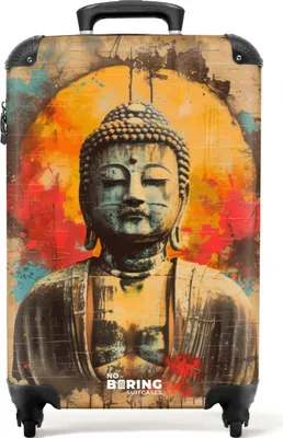 Produktbild von NoBoringSuitcases.com® Koffer Handgepäck Trolley Rollkoffer Kleine Reisekoffer mit 4 Rollen - Buddha als Straßenkunstwerk - Cabin Size < 55x40x23 cm & 55x40x20 cm - Fotokoffer - Kabinenkoffer - BoardgepäckHandgepäck Koffer 55x35x20 cm, 36L,
