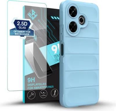 Produktbild von Handy Hülle für Xiaomi Redmi 13 mit 9H Displayglas Displayschutz Plus Grip Case Cover Schutzhülle Softgrip Farbe: Hellblau