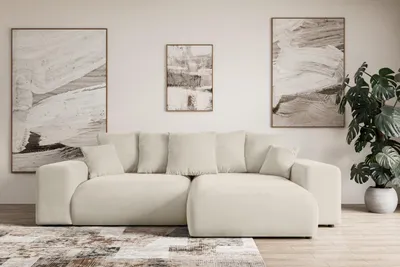 Produktbild von Ecksofa mit Schlaffunktion und Bettkasten ESKAR-L -266x176x72 cm Beige- Corner Sofa Bett Eckcouch Couch L-Form Schlafcouch Ausziehbar Wohnlandschaft Schlafsofa Cauchsofa