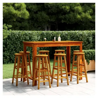 Produktbild von Garten-Bar-Set, 9-teilig, aus massivem Akazienholz, Gartentisch, Terrassentisch, Esstisch