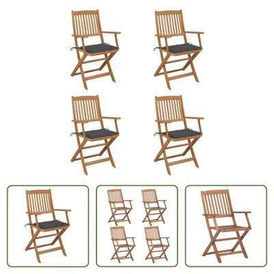 Produktbild von The Living Store Klappbare Gartenstühle 4 Stk. mit Kissen Massivholz Akazie