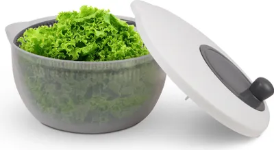 Immagine prodotto di Centrifuga per insalata grigia (4 L, Ø 25 cm), senza BPA, asciugatrice per insalata 3 in 1 con manovella 3D, colino e ciotola, centrifuga per insalata, in plastica, facile e veloce