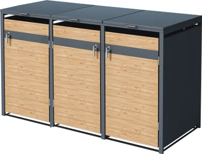 Obrázek produktu pro ML-Design 3-košový box na 3 koše 240L 200x80x116,3 cm antracitový modřínový vzhled, ocel, odolný proti povětrnostním vlivům/zamykatelný