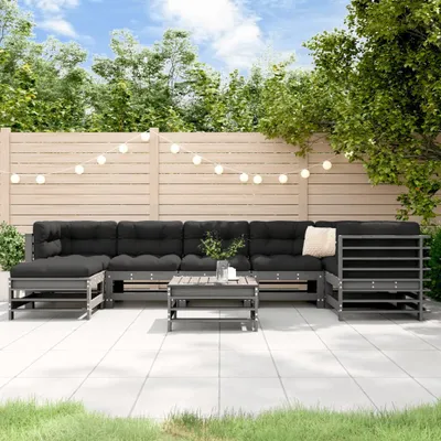 Produktbild von [Home] 8-tlg. Garten-Lounge-Set mit Kissen Grau Massivholz , Neue Mode 2024 im häuslichen Leben