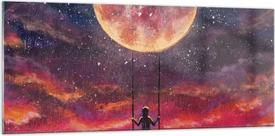 Produktbild von Bilder auf glas - Einteilig - Mond Schaukel Frau - 120x50cm - Glasbilder - Wandbilder - Bilder - zum Aufhängen bereit - Wanddekoration aus Glas - Glas Bilder - Wandbild auf Glas - GAB120x50-5095
