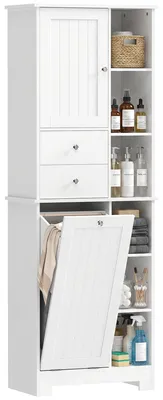 Produktbild von HOMCOM Badezimmerschrank Schmaler Badschrank mit 6 offenen Fächern, Wäschekorb