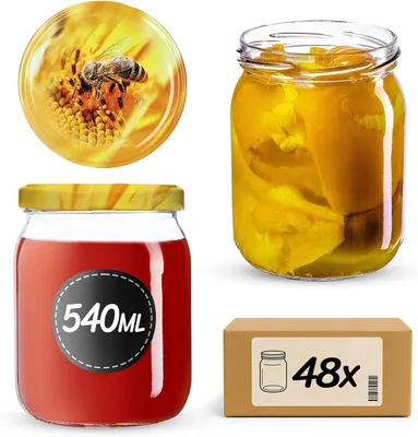 A collage of jars and a box, likely for food preservation or sale.