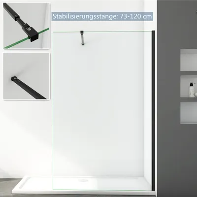Produktbild von 140x200cm Duschabtrennung Duschwand Walk In NANO Echtglas schwarz Duschkabine Glas Dusche