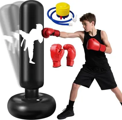 Produktbild von Unyqoos® Standboxsack für Kinder 3–12 Jahre – inkl. Handschuhe & Luftpumpe, weiches PVC, 3 Luftkammern, große Basis, 360° drehbare Säule, für drinnen & draußen