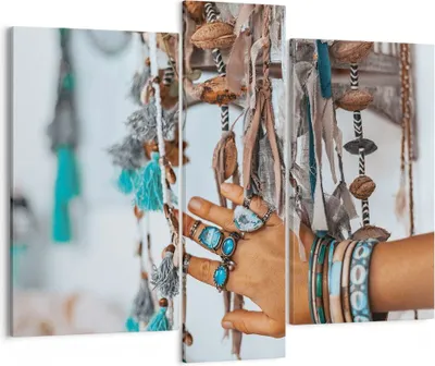Produktbild von Bild auf Leinwand - Leinwandbild - 3 Teile - Hand Schmuck ethnisch - 95x80cm - Wand Bild - Wanddeko - Wandbilder - Leinwanddruck - Bilder - Wanddekoration - Leinwand bilder - Wandbild - CB95x80-5107