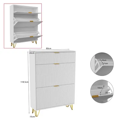 Image de Meuble à chaussures, design moderne, rangement modulable, blanc, L 80 x P 24 x H 118 cm