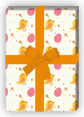 Produktbild von Lustiges Oster Geschenkpapier mit Vögelchen und Ostereiern, beige - G11859, 32 x 48cm