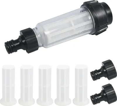 Produktbild von Wasserfilter Set für Gartenschlauch, 3/4 Zoll Anschluss, 5 Filtereinsätze, 2 Schnelladapter, für Hochdruckreiniger und Gartenpumpe