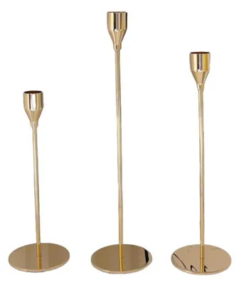 Immagine prodotto di Candele portacandele dorati per candele a colonna, set da 3 pezzi, 23/28/33 cm, metallo