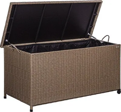Immagine prodotto di Contenitore per cuscini in polyrattan con sistema di sollevamento automatico 122x62x56 cm - Impermeabile, con ruote, maniglie, 4 colori