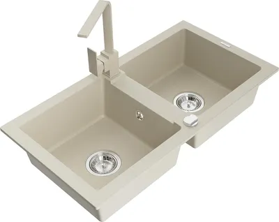 Image de Mexen Mario Évier 2 cuves en granit avec mitigeur Rita, Beige - 6504-69-670300-69