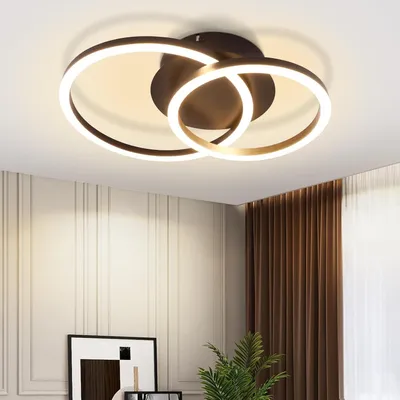 Image de ZMH LED Plafonnier 2 anneaux noir Rotatif Plafond Blanc Chaud Rond Lampe de Chambre 24W 3000K pour Salon Cuisine