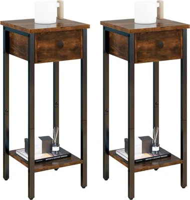 Produktbild von 2er Set Nachttisch Schmal Vintage Beistelltisch Braun 25x25x71 cm IBUYKE