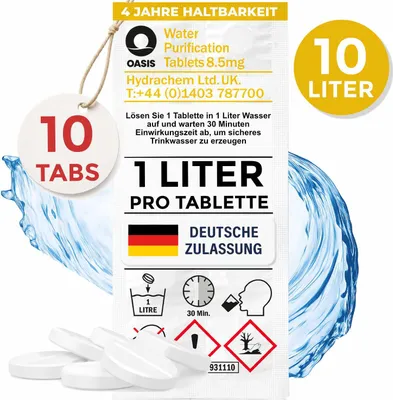 Produktbild von Wicked Chili 10 Stück 1 Liter Wassertabletten zur Trinkwasser Entkeimung, Wasseraufbereitung Entkeimungsmittel, Wasserentkeimung & Trinkwasseraufbereitung, Reiseapotheke Notfall Travel Ausrüstung