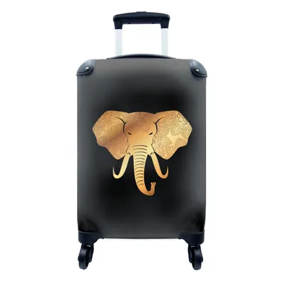 Produktbild von MuchoWow® Koffer Handgepäck Trolley Rollkoffer Kleine Reisekoffer mit 4 Rollen - Elefant - Gold - Muster - Cabin Size < 55x40x23 cm & 55x40x20 cm - Fotokoffer - Kabinenkoffer - Boardgepäck - Reise-Box - Reisekoffer - Reisegepäck - Koffer mit Bild - Trolley für Kinder