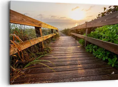 Produktbild von Bild auf Leinwand - Leinwandbild - Fußgängerbrücke Meer Strand Ufer - 100x70cm - Wand Bild - Wanddeko - Leinwanddruck - Bilder - Kunstdruck - Leinwand bilder - Wandkunst - AA100x70-2617