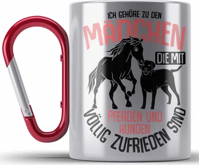 Produktbild von Trendation - Lustige Reiter Sprüche Geschenk Edelstahl Tasse Karabiner Reiterin Pferde Mädchen Geschenkidee Pferde Und Hunde (Rot)