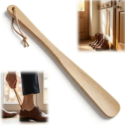 Zdjęcie produktu dla Łyżka do butów drewniana 37 cm z rzemykiem