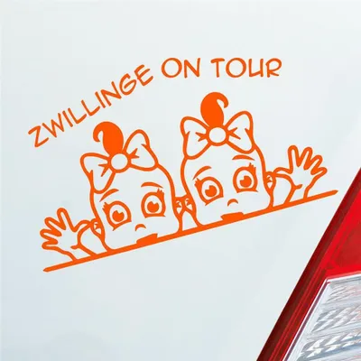 Produktbild von Auto Aufkleber Zwillinge on Tour Board Baby Mädchen 19x11 cm Orange Sticker Heckscheibenaufkleber