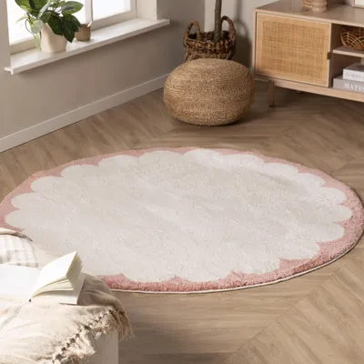 Zdjęcie produktu dla Volero - Okrągły Dywan Pralny – Myrre Różowo/Biały - Ø 140cm