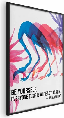 Produktbild von Posterpapier Poster - Colorful Repetition - three flamingo silhouettes with an inspiring quote 60x90 cm Tiere g-C-10178-ao-a