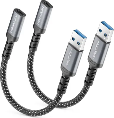 Produktbild von deleyCON 2x USB C auf USB Adapter 10 Gbps Typ-C Buchse auf USB-A Stecker Kabel für iPhone 17/16/15 Serie, iPad, Galaxy S25/S24/S23 Serie, A56, A16, Laptop, SSD, HDD, Notebook, Carplay usw