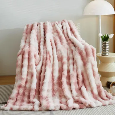 Produktbild von Plüsch-Sofadecke,Kaninchen Plüsch Flauschige Decke, einfarbige Deckedickes Flanell multifunktionale Bettdecke für Schlafzimmer, Sofa,Büro,Reisen,Campingdecke(Tie Dye Rosa,100x160cm)
