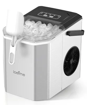 Produktbild von Tragbare Eismaschine Tischgerät - Kompakter Eiswürfelbereiter - Selbstreinigung - 9 Kugel Eis in 6 Min - 12 kg Eis/24 h - 1,2 l Wassertank - 2 Größen - Leise <43 dB - Silber