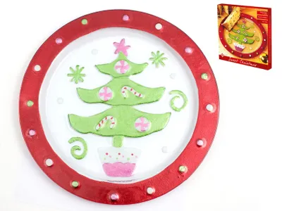 Obrázok produktu pre Home Candy Vianočný tanier, sklo, červená/biela/zelená, 35 cm