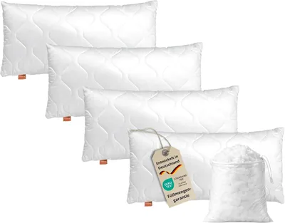 Produktbild von Kopfkissen 40x80 cm 4er Set, Allergiker Kissen, Komfort 100 | langes Schlafkissen 40 x 80, Bettkissen, Polster, Pillow, 4 Stück, Füllung: HCS-Faserkugeln, Waschbar,  EU,