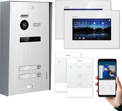 Produktbild von BALTER EVO Aufputz Silber 7" WiFi Monitor Weiß + Talk Video Türsprechanlage Set 2 Familienhaus