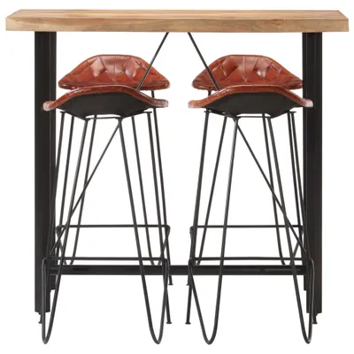 Image de vidaXL Ensemble de bar 5 pièces en bois massif et cuir véritable