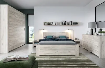 Produktbild von Schlafzimmer Set 8-teilig AMANTEA-129 mit Bett 140x200cm in weiß Eiche