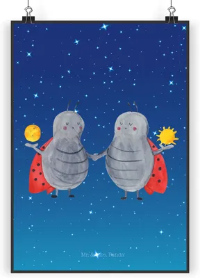Produktbild von Mr. & Mrs. Panda Bild Sternzeichen Zwilling DIN A3 - Sternenhimmel Blau - Geschenk, Plakat, drucke, Wandbild, Zwillinge, Zwillingsbruder, Zwillingsschwester, wanddeko