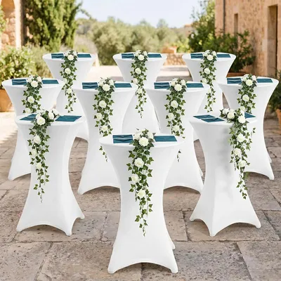 Produktbild von Ikodm 10× Stehtischhusse Stretch Weiß elastischer Bistrotisch Überzug, ø 80×110 cm