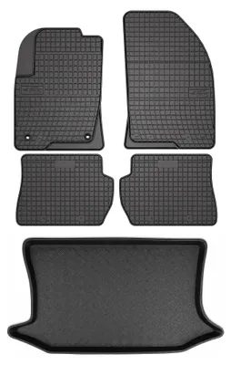 Produktbild von Gummimatten + Kofferraumwanne für Ford Fiesta MK6 2002-2008 (Standard-Kofferraum) – Schwarz, passgenau – Wielganizator SolidPRO