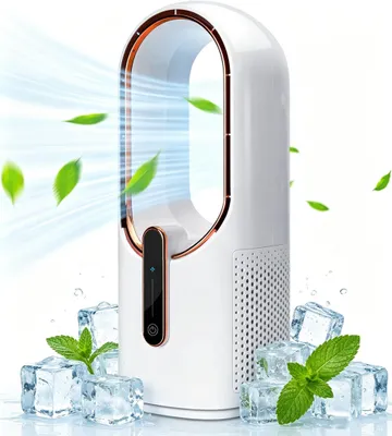 Produktbild von Ventilator, Tischventilator, Schreibtischventilator, Rotorloser Ventilator, Leise Turmventilator, 3 Geschwindigkeiten, USB Wiederaufladbarer