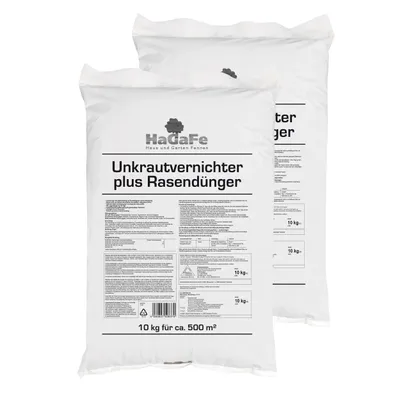 Produktbild von HaGaFe Unkrautvernichter plus Rasendünger, Dünger mit UV, NPK, Volldünger, Rasen düngen plus Unkraut vernichten 2 x 10kg (20kg)