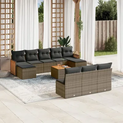 Produktbild von Design 11-tlg. Garten-Sofagarnitur mit Kissen Grau Poly Rattan, Gartenmöbel-Sets 2024 Neu